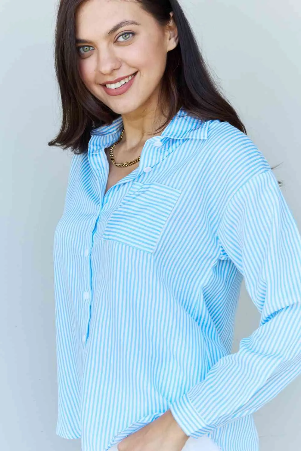 Novah Striped Button Down Shirt Top