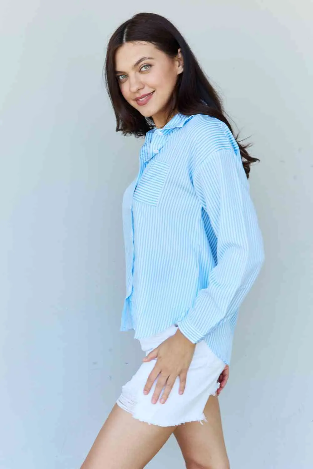 Novah Striped Button Down Shirt Top
