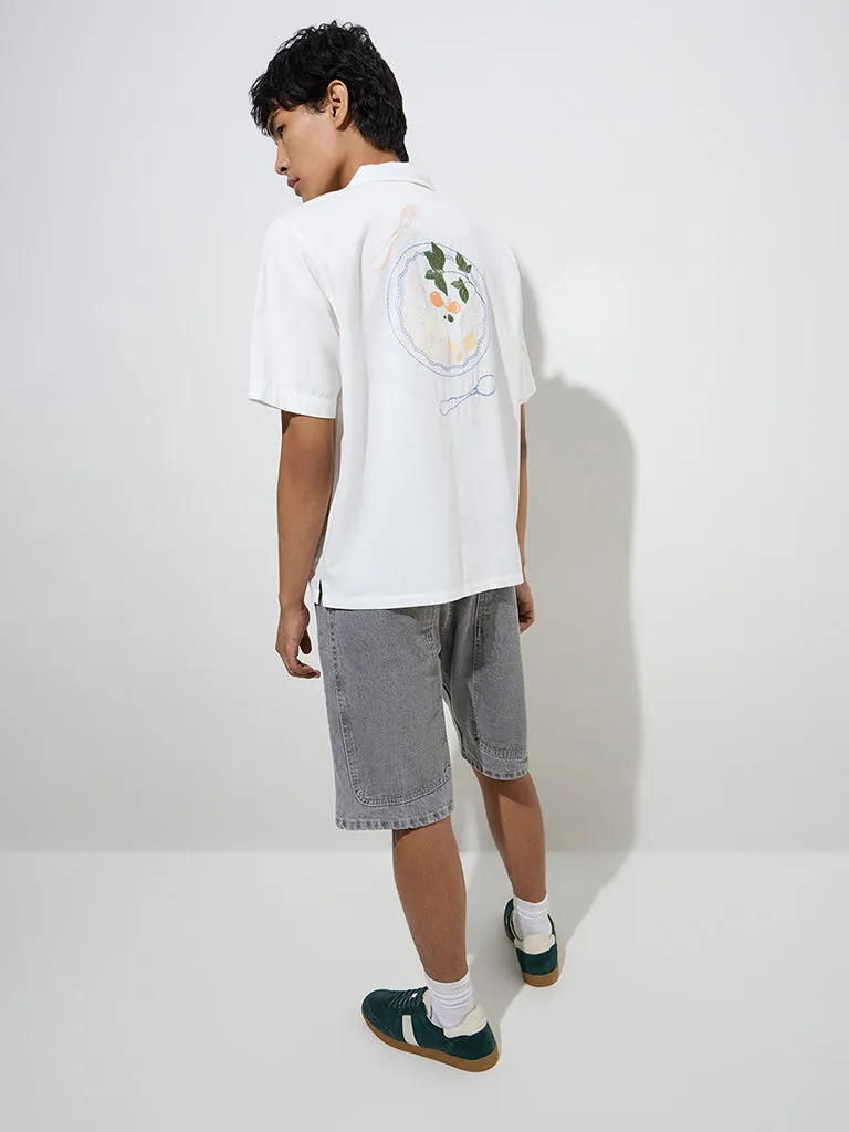Nuon Grey Relaxed-Fit Mid-Rise Denim Shorts