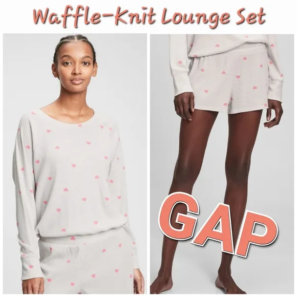 💕NWT‼️ GAP brand Waffle-Knit Long Sleeve &amp; Shorts Lounge Set