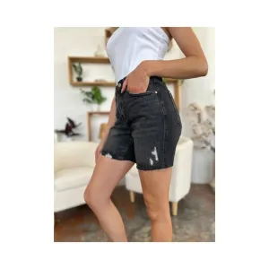 NWT Judy Blue Tummy Control High Waist Black Denim Shorts, Raw Hem