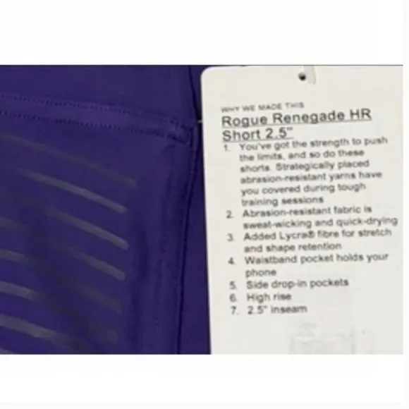 NWT LULULEMON Rogue Renegade HR Short 2.5&quot; sz 8 anti-stink 4-way stretch RARE