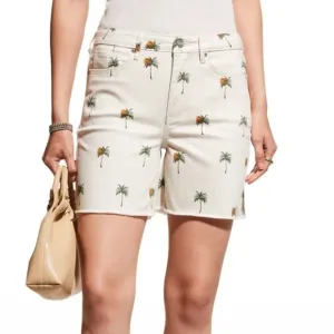 NWT NYDJ Cirque Des Palm Tree High Rise A Line Short Fray Hem Tropical Sz 10