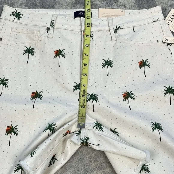 NWT NYDJ Cirque Des Palm Tree High Rise A Line Short Fray Hem Tropical Sz 10
