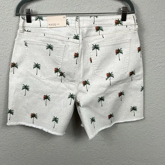 NWT NYDJ Cirque Des Palm Tree High Rise A Line Short Fray Hem Tropical Sz 10