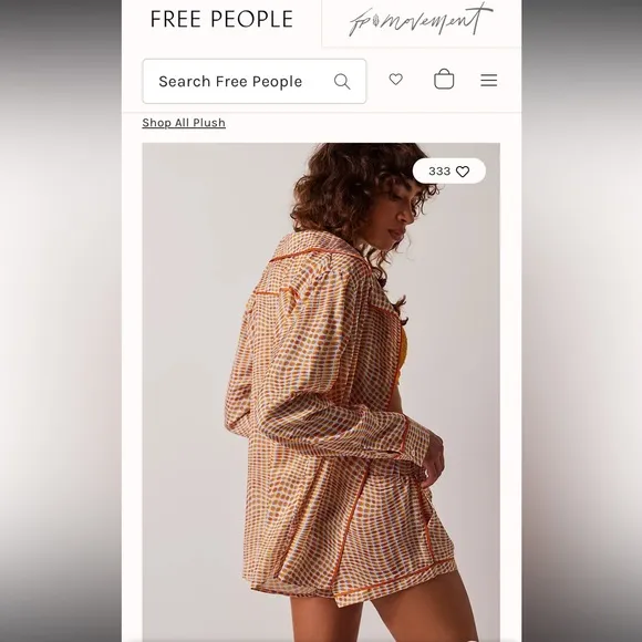 NWT- PLUSH x Free People SILKY OP ART LONG SLEEVE   SHORTS PJ SET WITH EYE MASK