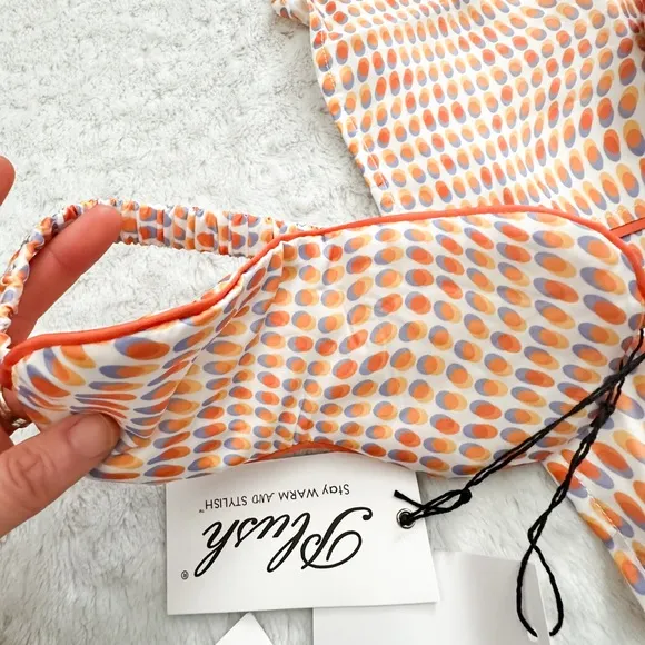 NWT- PLUSH x Free People SILKY OP ART LONG SLEEVE   SHORTS PJ SET WITH EYE MASK