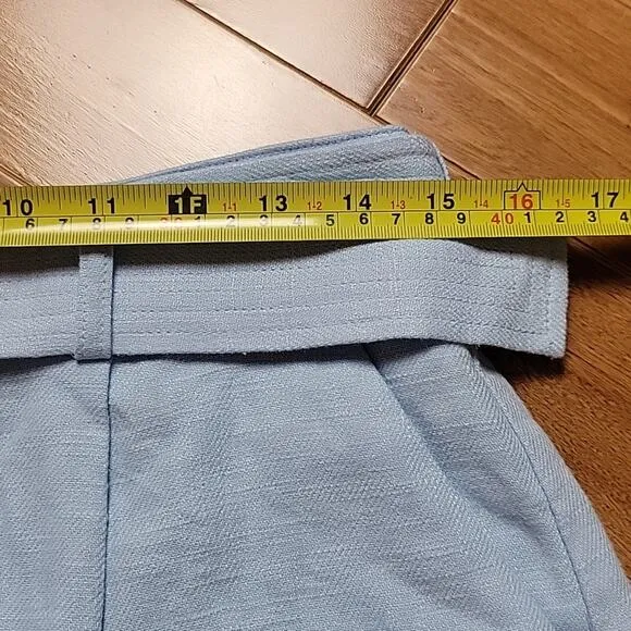 NWT Ramy Brook Gleirys Belted Twill Shorts Misty Blue Slub Line Size 8