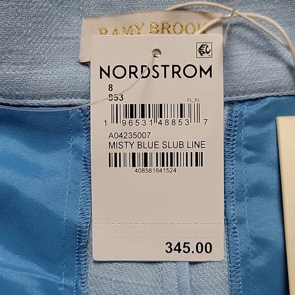 NWT Ramy Brook Gleirys Belted Twill Shorts Misty Blue Slub Line Size 8