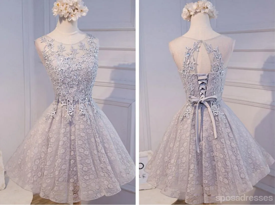 Open Back Scoop Neckline Gary Lace See Through Homecoming Prom Dresses, Affordable Short Party Prom Dresses, Perfect Homecoming Dresses, CM272