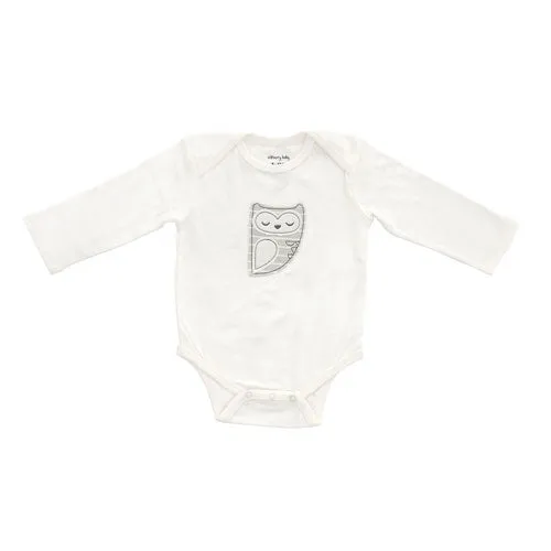 Organic Cotton Long Sleeve Onesie (Snow/Silver Cloud Owl)