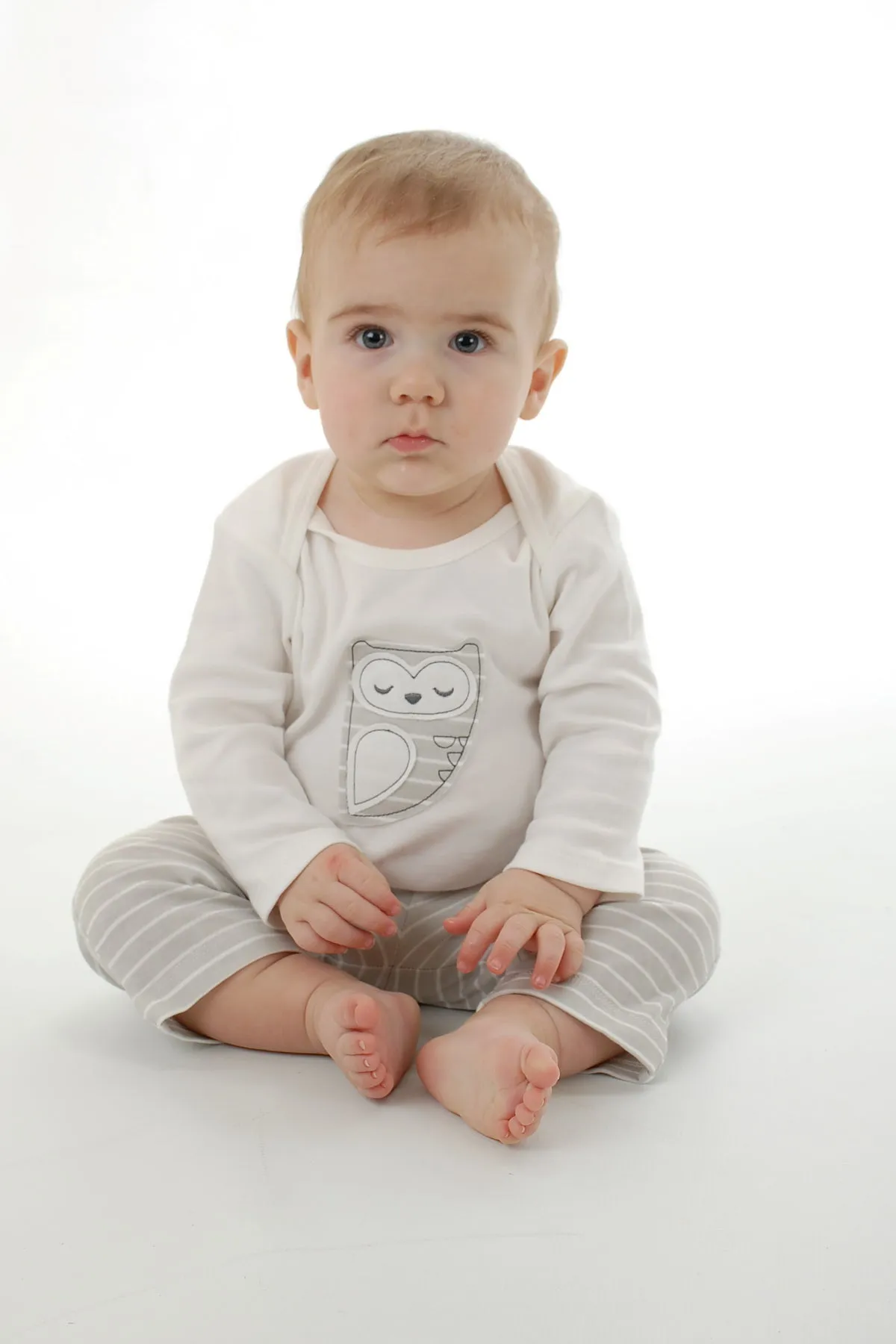 Organic Cotton Long Sleeve Onesie (Snow/Silver Cloud Owl)
