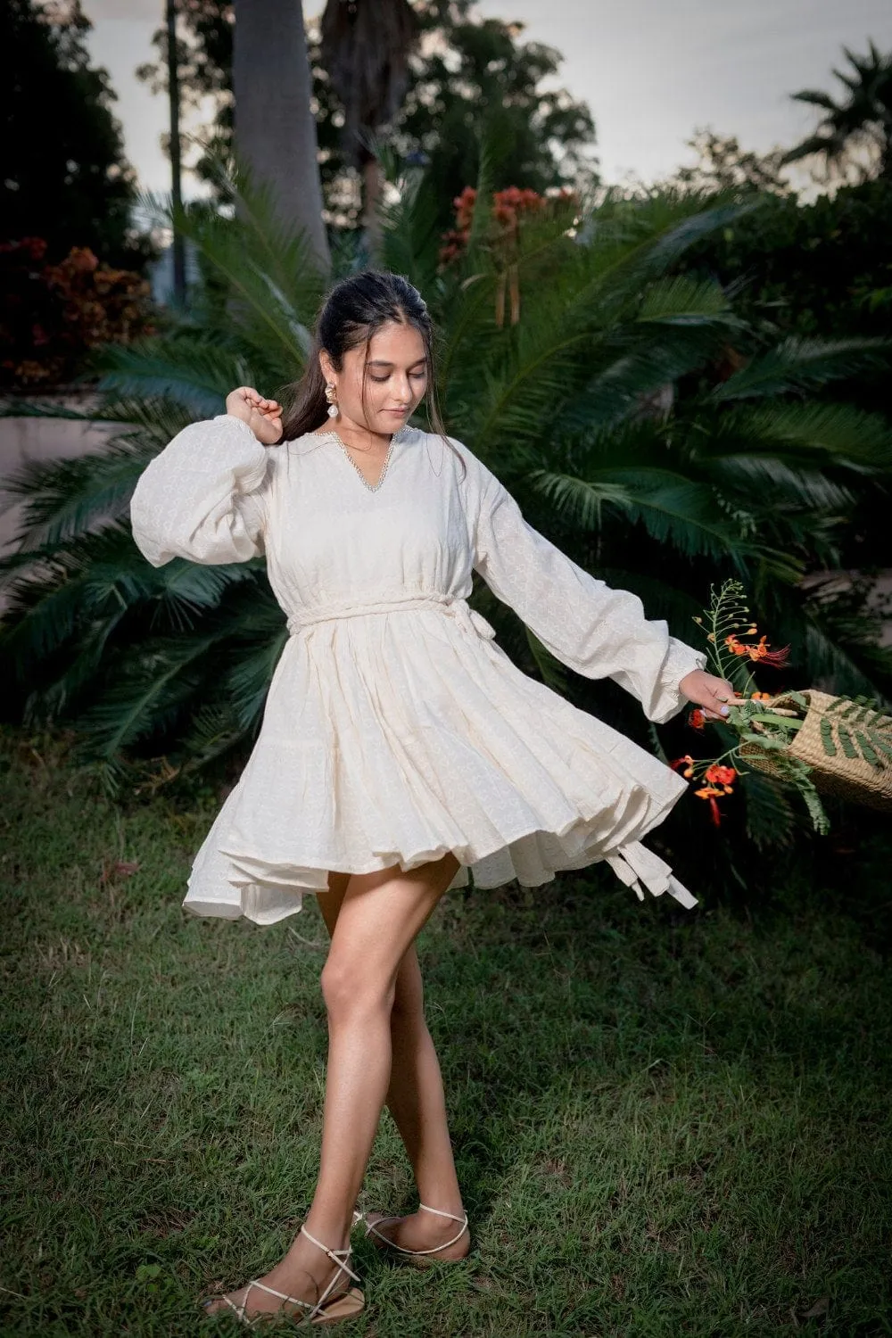 Organic Cotton Voluminous Tiered Fit and Flare Mini Dress