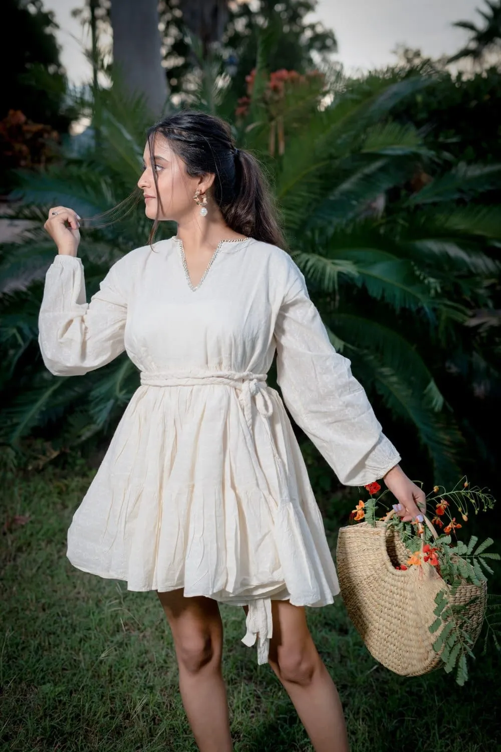 Organic Cotton Voluminous Tiered Fit and Flare Mini Dress