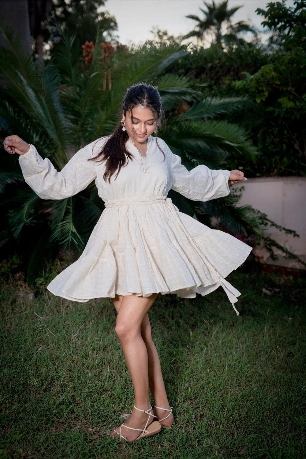 Organic Cotton Voluminous Tiered Fit and Flare Mini Dress
