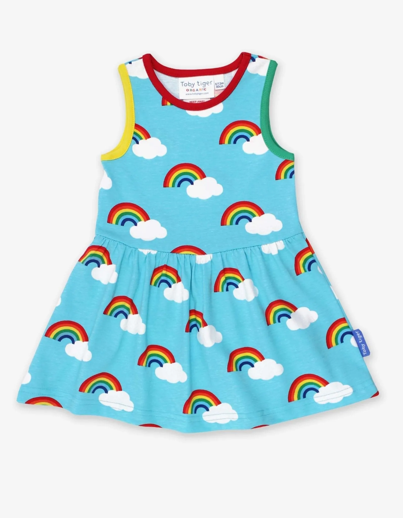 Organic Turquoise Rainbow Print Summer Dress