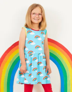 Organic Turquoise Rainbow Print Summer Dress
