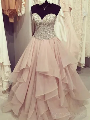 Organza A line Long Beaded Party Evening Prom Dresses, Cheap Custom Long Prom Dresses, 17054
