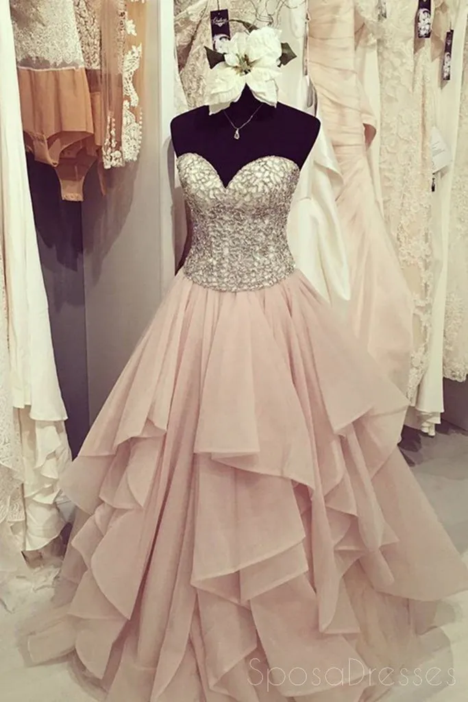 Organza A line Long Beaded Party Evening Prom Dresses, Cheap Custom Long Prom Dresses, 17054