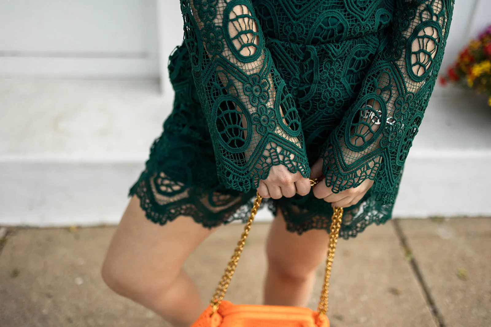 oriane lace top in forest green