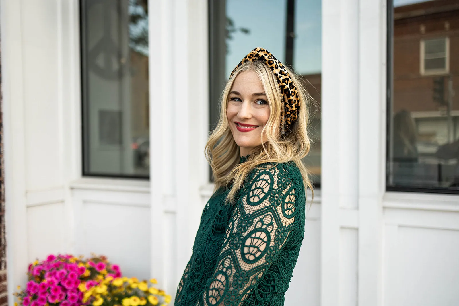 oriane lace top in forest green