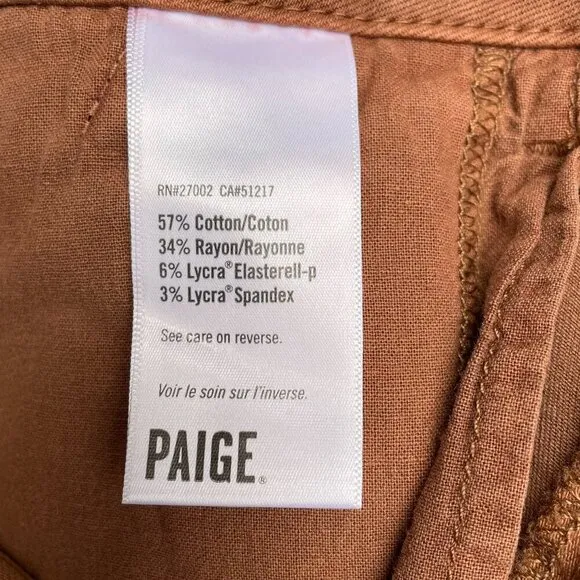 PAIGE Mayslie Pleated Cotton Twill Jeans NWOT in Vintage Mocha Womens 30 Joggers