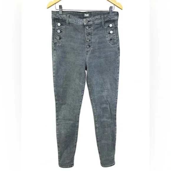 Paige Womens Emmie Black Ankle Button Fly Denim Skinny Jeans