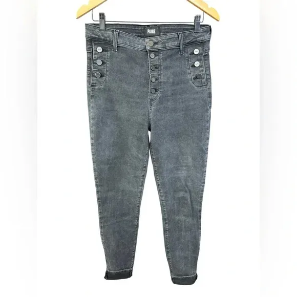 Paige Womens Emmie Black Ankle Button Fly Denim Skinny Jeans