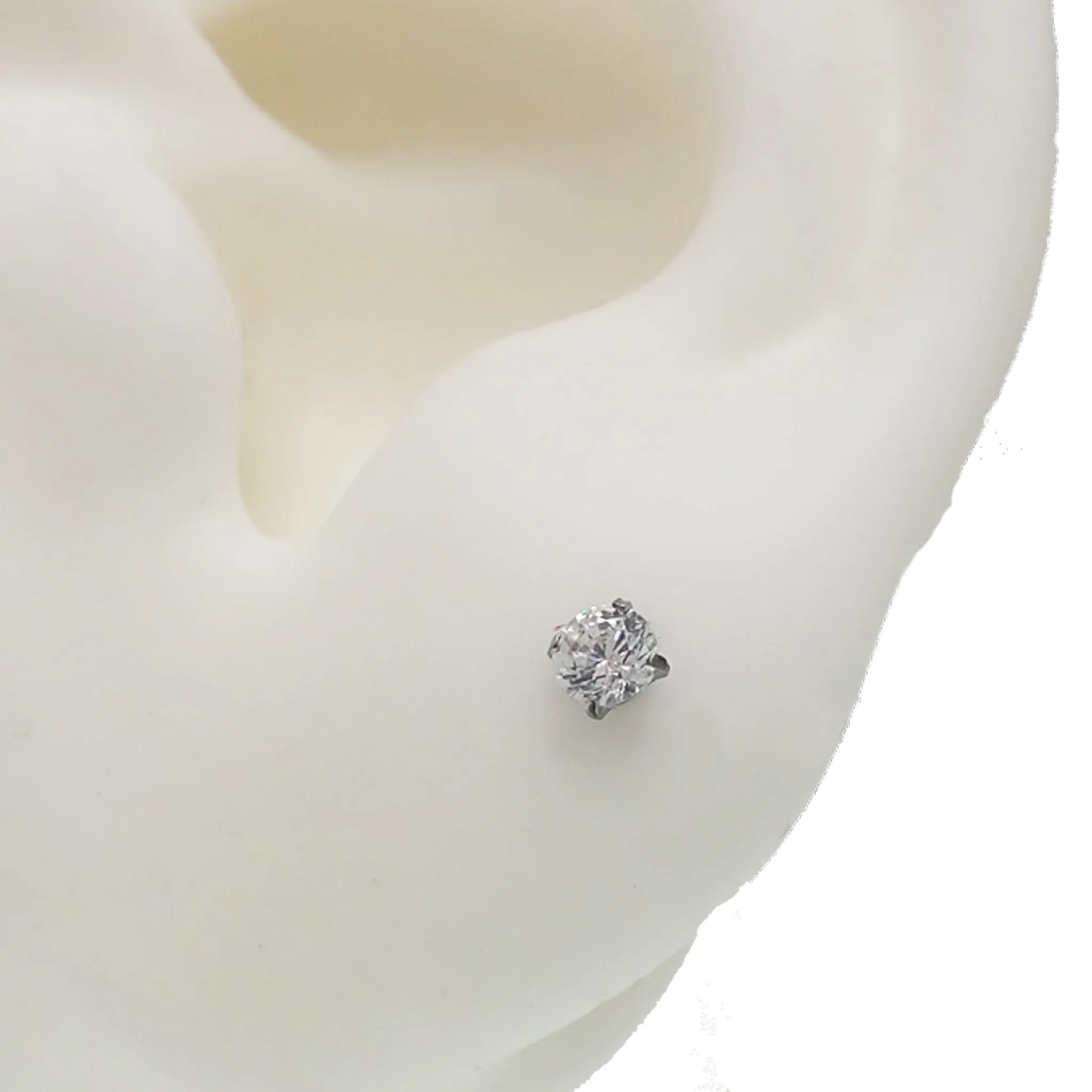 Pair of Clear CZ Crystal Push Fit Titanium Earrings 20g, 18g, 16g, 14g