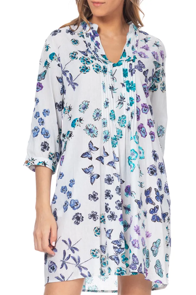 Papillon Blue Purple Printed Dress with Butterflies
