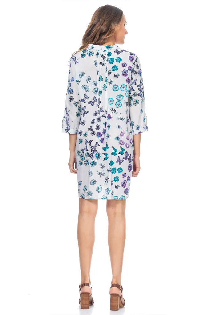 Papillon Blue Purple Printed Dress with Butterflies