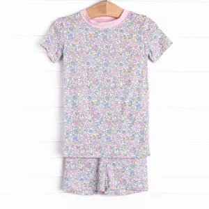 Pastel Poppies Bamboo Pajama Short Set, Pink