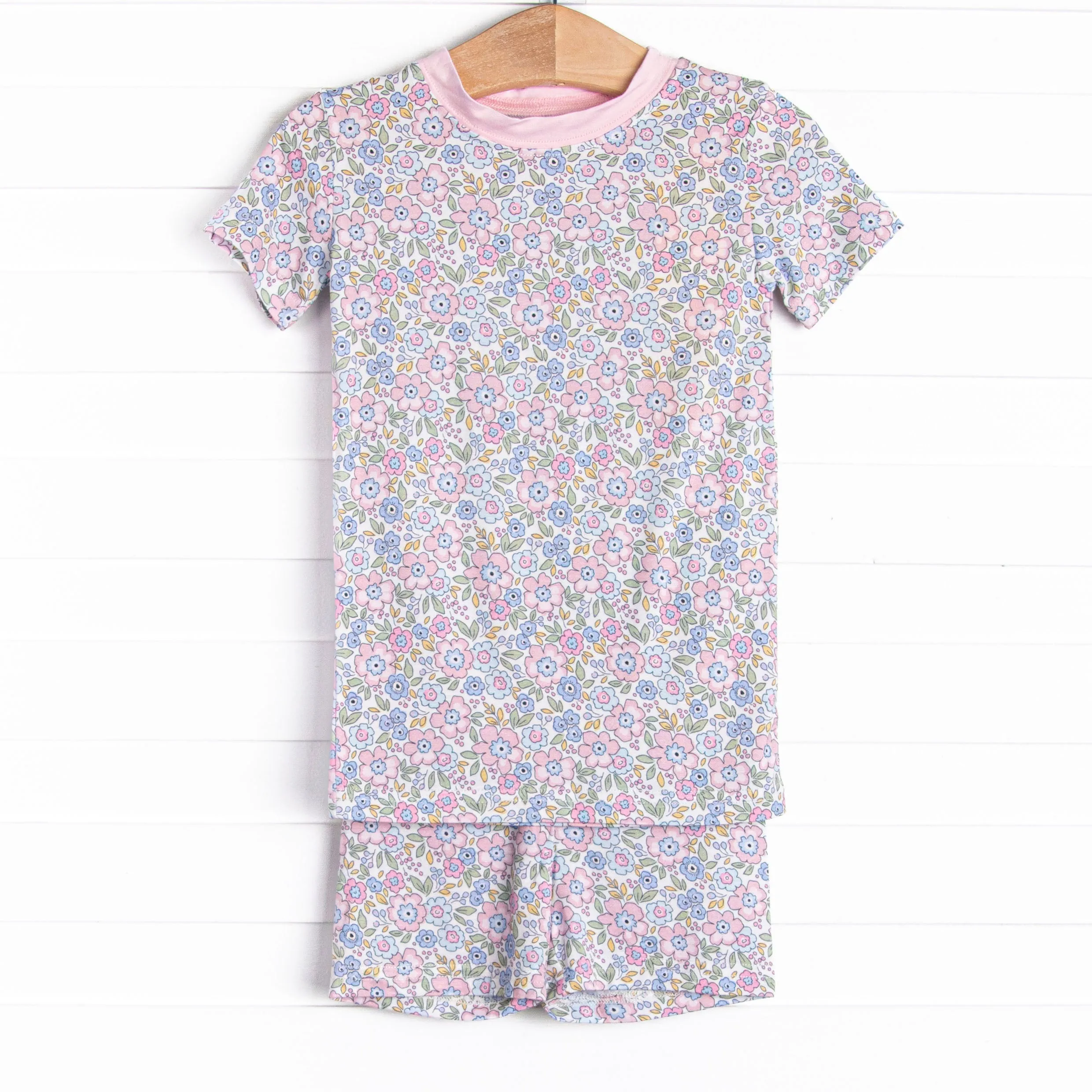 Pastel Poppies Bamboo Pajama Short Set, Pink