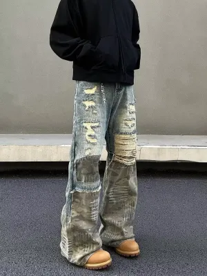 Patchwork Camouflage Flared Jeans Straight Vibe Pants