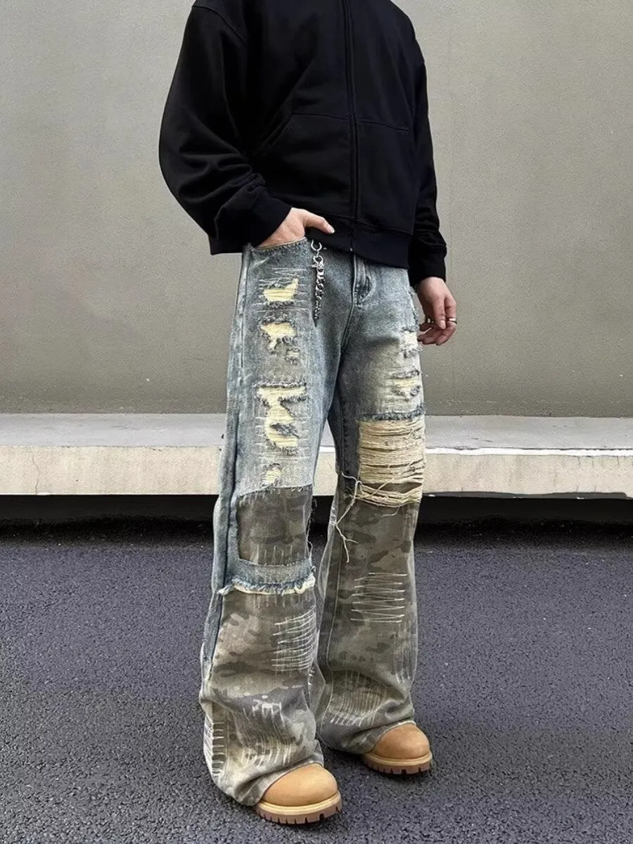 Patchwork Camouflage Flared Jeans Straight Vibe Pants