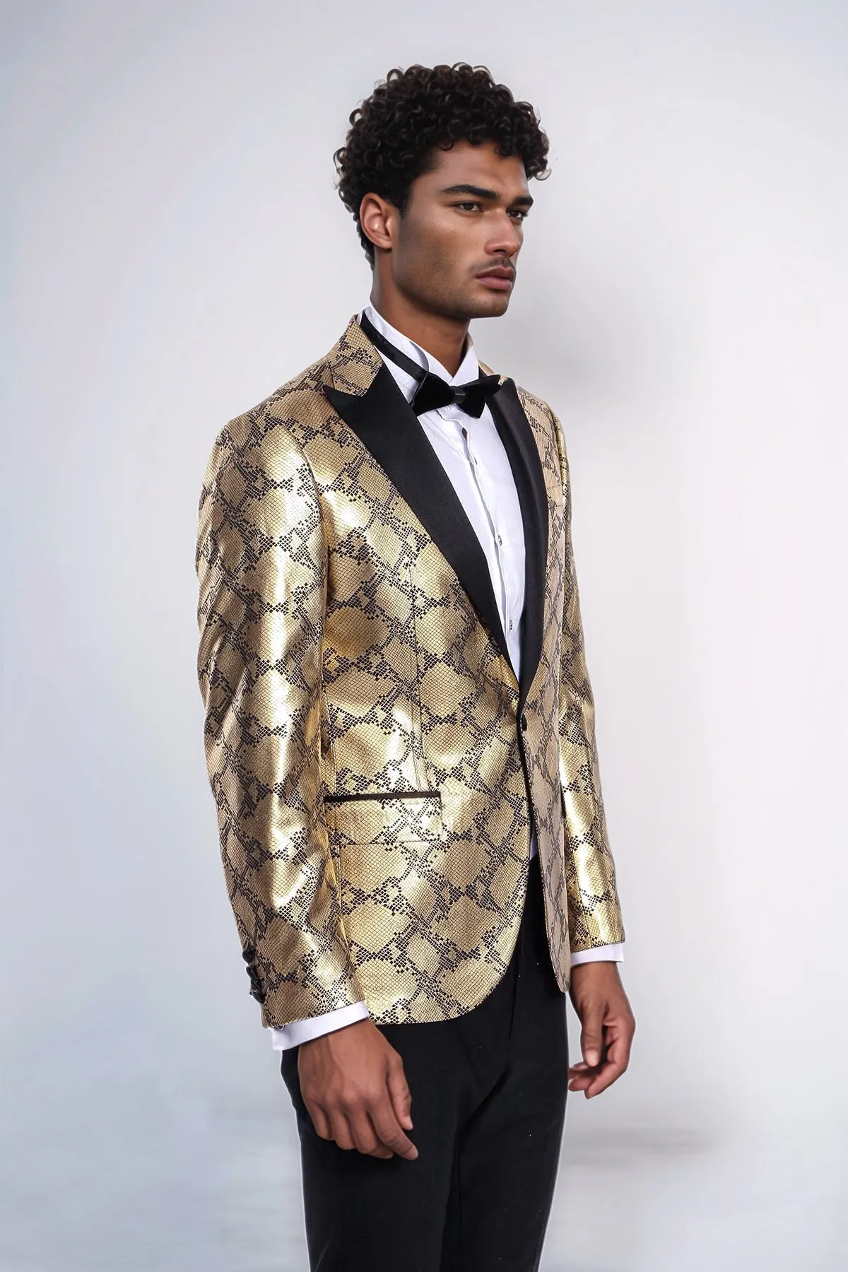 Patterned Slim Fit Gold Men Prom Blazer - Wessi