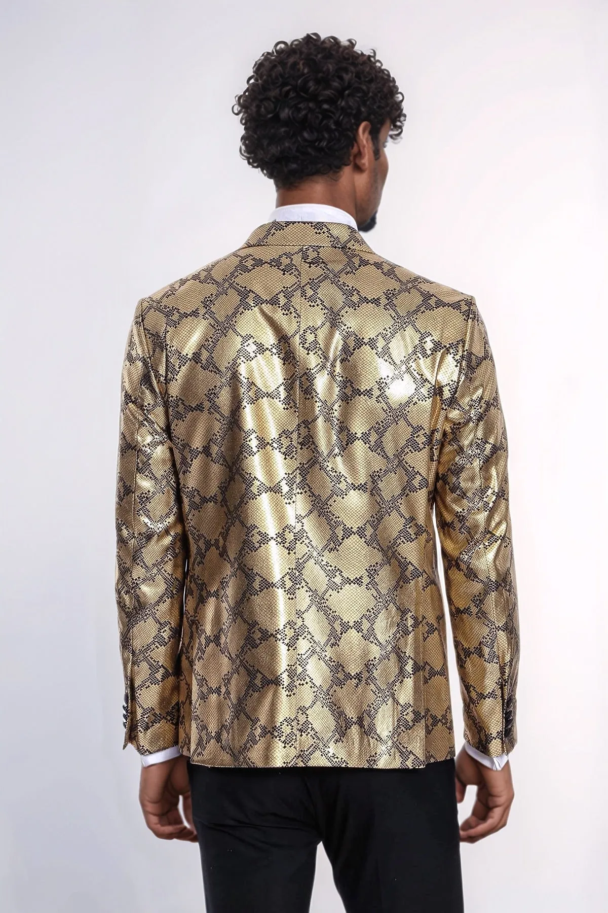 Patterned Slim Fit Gold Men Prom Blazer - Wessi