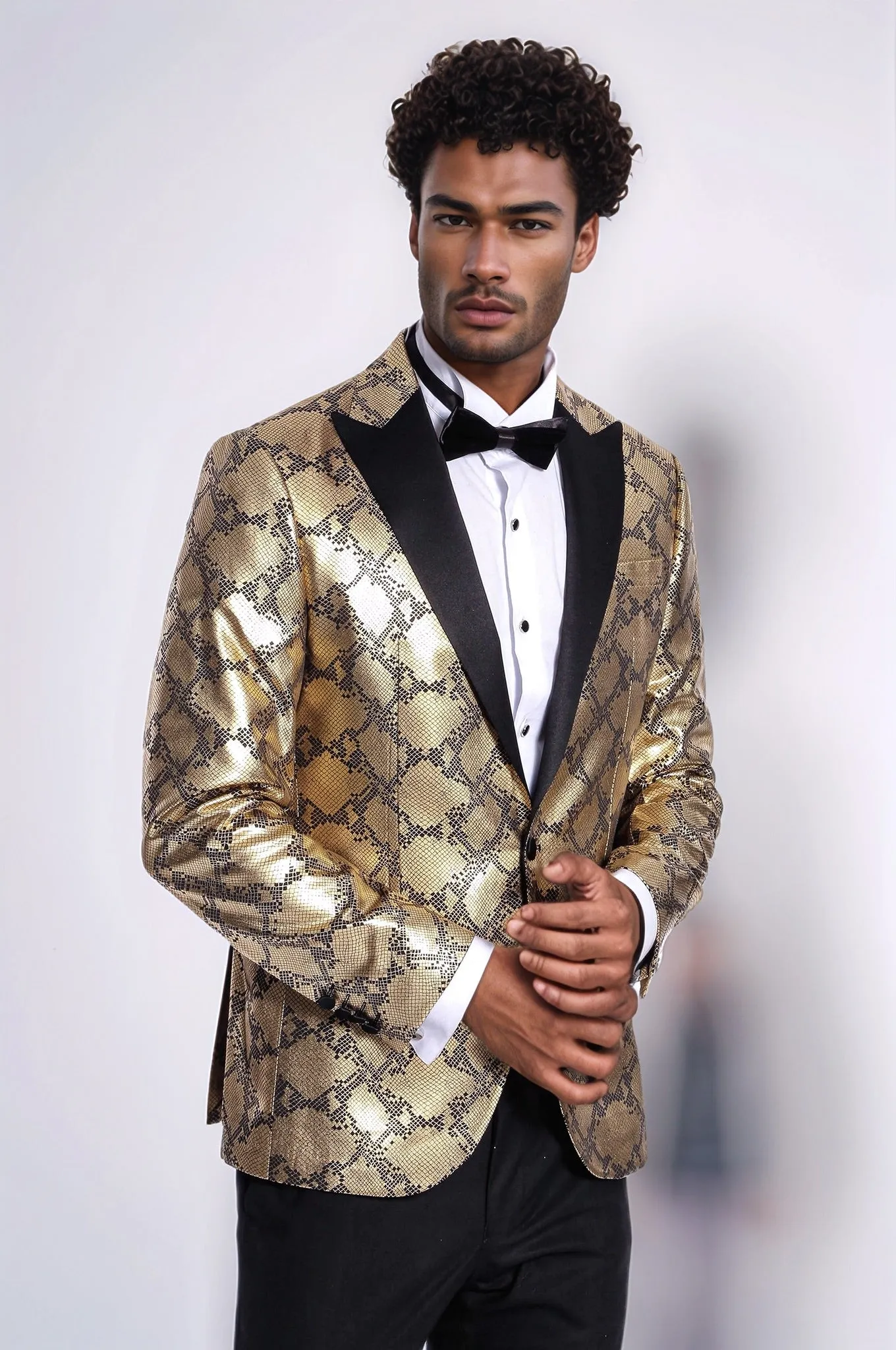 Patterned Slim Fit Gold Men Prom Blazer - Wessi