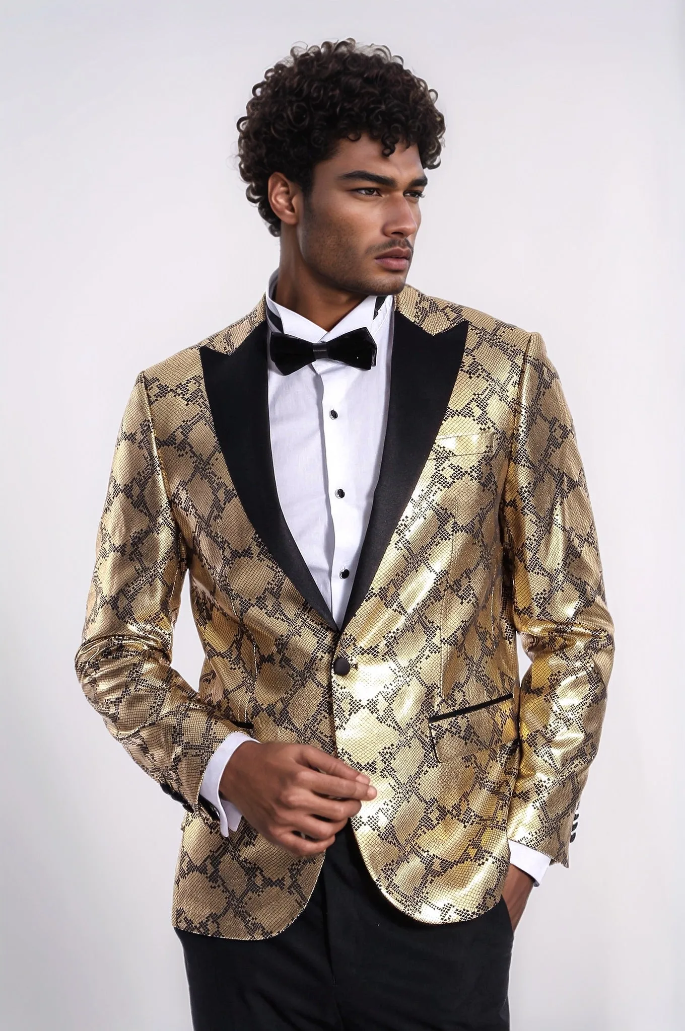 Patterned Slim Fit Gold Men Prom Blazer - Wessi