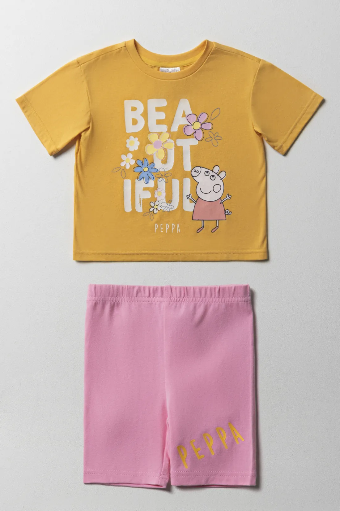 Peppa Pig Oversized T-Shirt & Cycling Shorts Set Yellow & Pink