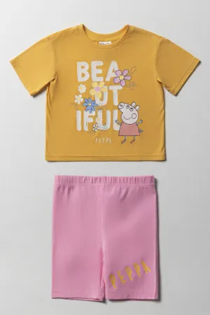 Peppa Pig Oversized T-Shirt & Cycling Shorts Set Yellow & Pink
