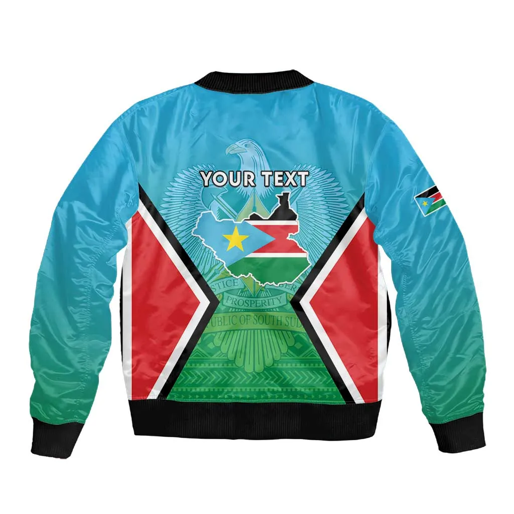 Personalised South Sudan Sleeve Zip Bomber Jacket Coat Of Arms - Happy Independence Day LT15