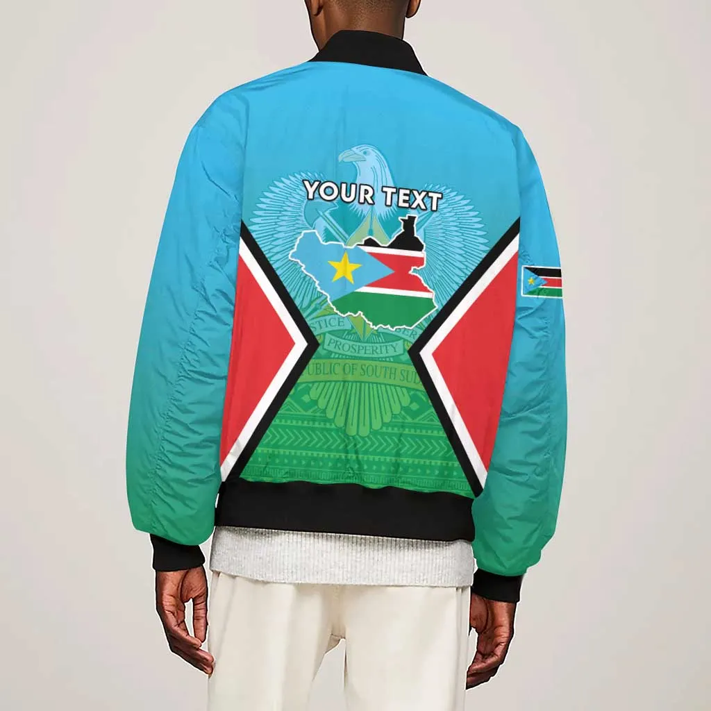 Personalised South Sudan Sleeve Zip Bomber Jacket Coat Of Arms - Happy Independence Day LT15