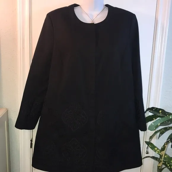 Peter Nyjard Black Embroidered Longline Coat Size 12