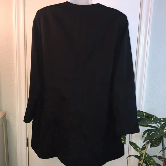 Peter Nyjard Black Embroidered Longline Coat Size 12
