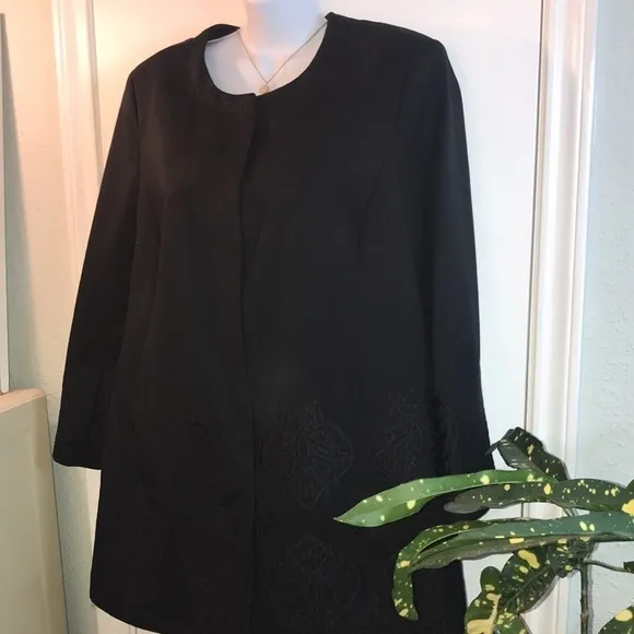 Peter Nyjard Black Embroidered Longline Coat Size 12