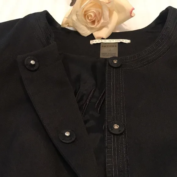 Peter Nyjard Black Embroidered Longline Coat Size 12