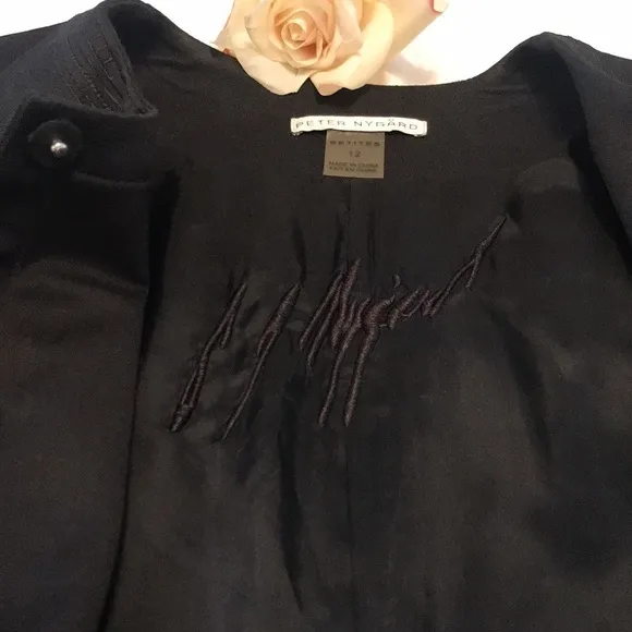 Peter Nyjard Black Embroidered Longline Coat Size 12