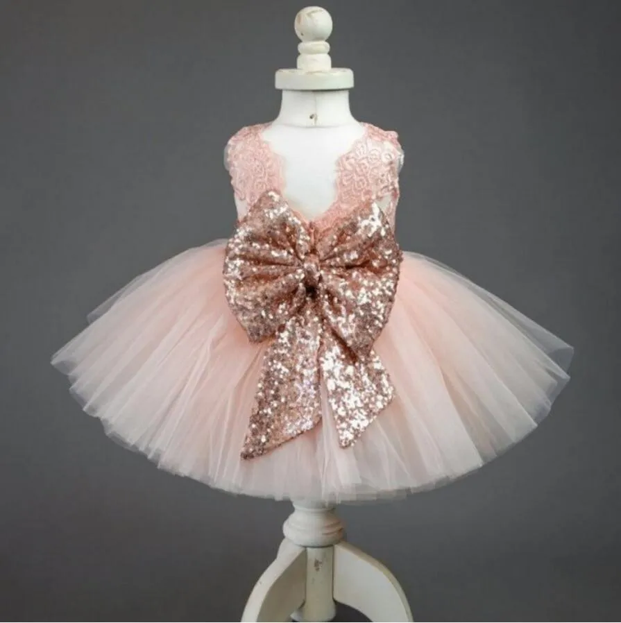 Pink Lace Tulle Bowknot Applique Flower Girl Dresses, Lovely Tutu Dresses, FGS004