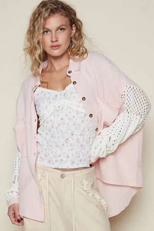 POL Gauze Button Down Shirt- Blush Pink